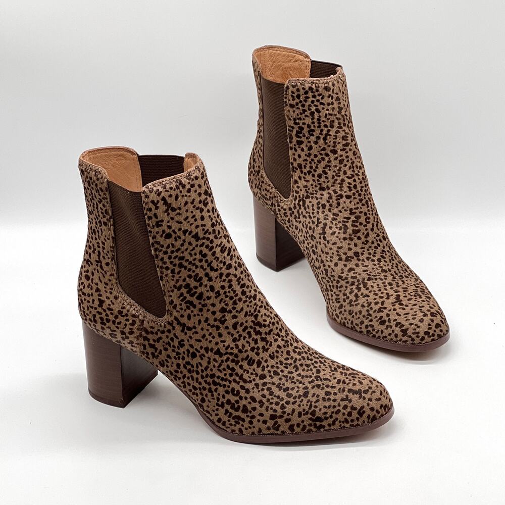 MADEWELL Laura Chelsea Boots Spotted Calf hair Womens 8.5 Brown Stacked Heel NEW